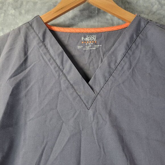 Code Happy Womens M Scrub Top Gray Short Sleeve Pockets Workwear Nursing Medical - Picture 7 of 13